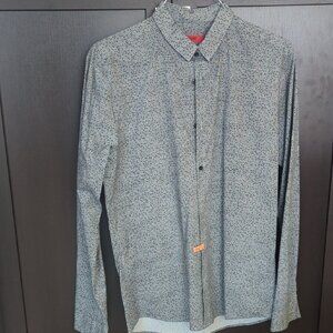 Hugo Boss Slim Fit 100% Cotton Black & Gray Speckled Shirt - Size L